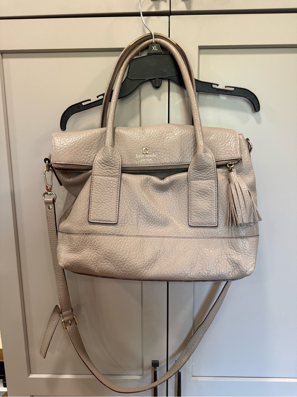 kate spade Pebbled Leather Crossbody Satchel in Light Taupe